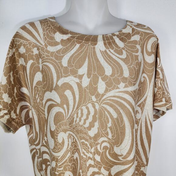 Talbots Sweater Womens Large Metallic Gold Crewneck Twirl Floral Pullover Dolman - Picture 3 of 8